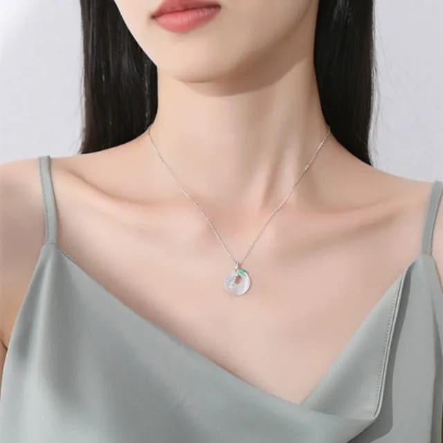 【Penny珮妮】S925銀竹節節高升白玉髓平安扣項鍊(母親節 生日禮物 交換禮物 送女友 尾牙 新年 結婚 送閨蜜)
