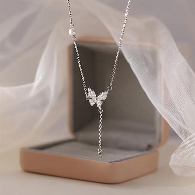 【MoonDy】蝴蝶項鍊 閨蜜項鍊 鑽石項鍊 項鍊 飾品 配件 純銀項鍊 鉑金項鍊 銀飾 銀項鍊 女朋友生日禮物
