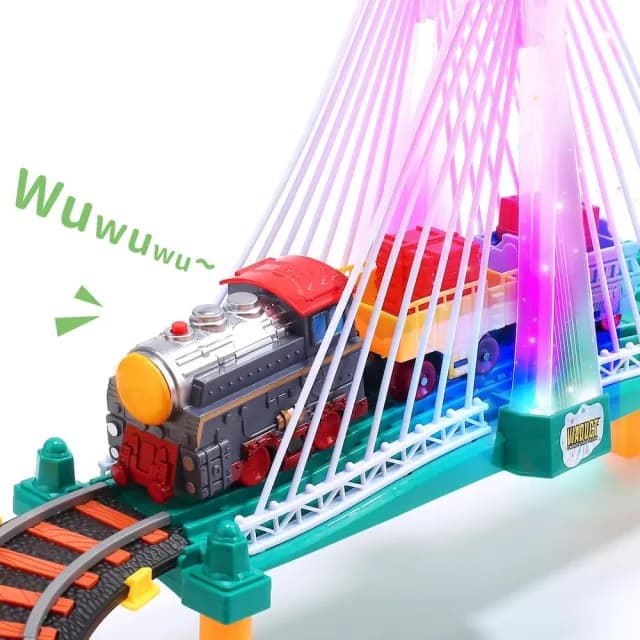 【CuteStone】兒童擬真軌道吉普車與高架橋鐵道聲光火車套裝玩具113件組(軌道☆ 玩具車 生日玩具)