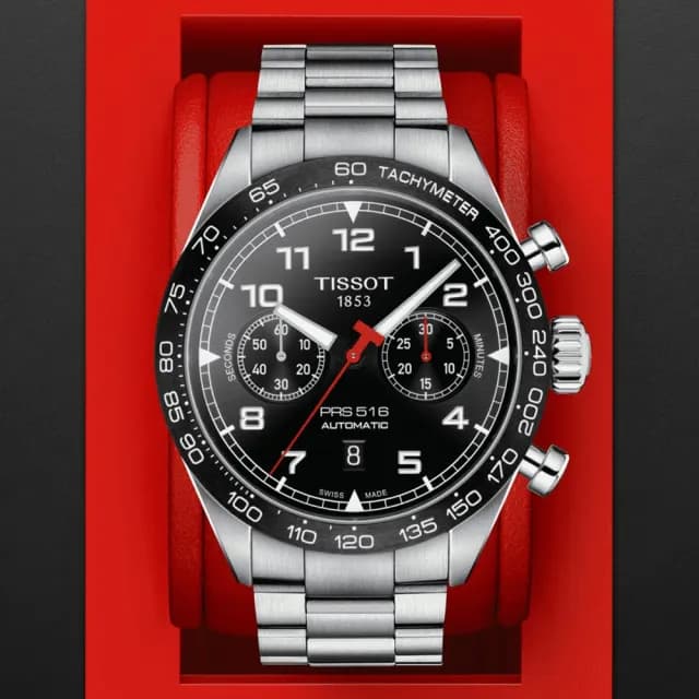 【TISSOT 天梭 官方授權】PRS 516 經典賽車 計時機械腕錶 父親節 禮物 送禮 推薦(T1316271105200)