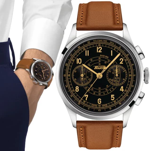 【TISSOT 天梭】TELEMETER 1938 機械計時腕錶 七夕 情人節 禮物 送禮 推薦(T1424621605200)