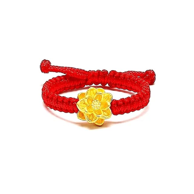 【Penny珮妮】黃金999蓮花編織繩可調節指環戒指2色可選(母親節 交換禮物 生日禮 情人節 尾牙 新年 結婚)