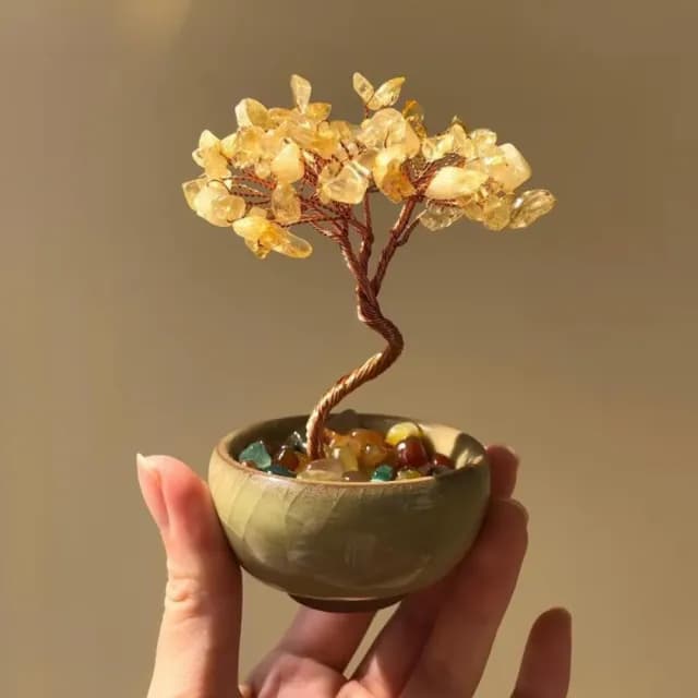 【聚財】發財水晶生命樹聚寶盆(開業 喬遷 風水 搖錢樹 玄關 招財 禮物 桌面擺飾 辦公桌 客廳 招財樹)