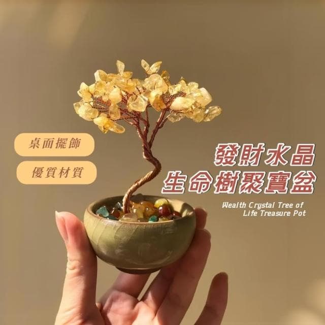 【聚財】發財水晶生命樹聚寶盆(開業 喬遷 風水 搖錢樹 玄關 招財 禮物 桌面擺飾 辦公桌 客廳 招財樹)