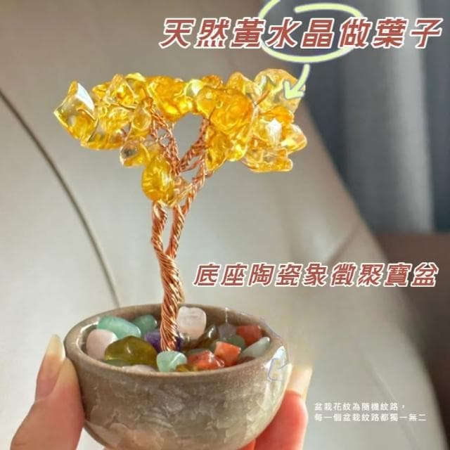 【聚財】發財水晶生命樹聚寶盆(開業 喬遷 風水 搖錢樹 玄關 招財 禮物 桌面擺飾 辦公桌 客廳 招財樹)