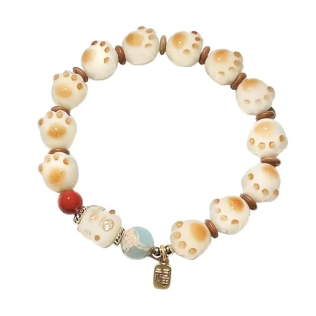 【咪咪喵喵】炭燒焦糖貓爪招財串珠手鍊(琉璃 喵爪 手串 手鍊 念珠 平安 生命靈數 禮物)