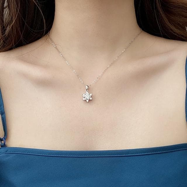【MoonDy】女生項鍊 莫桑鑽石 氣質項鍊  S925純銀項鍊 雪花吊墜銀飾 情人節禮物 婚禮禮物 女生