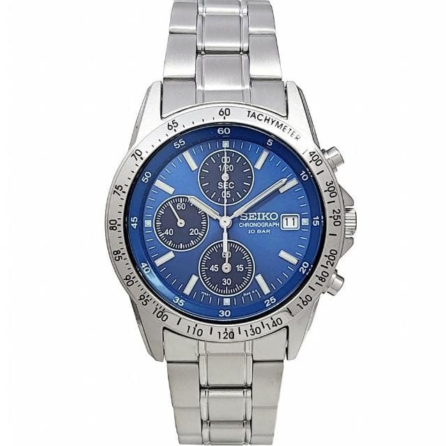 【SEIKO 精工】日本國內販售款 三眼計時手錶-藍面X銀色/38mm(SBTQ071)