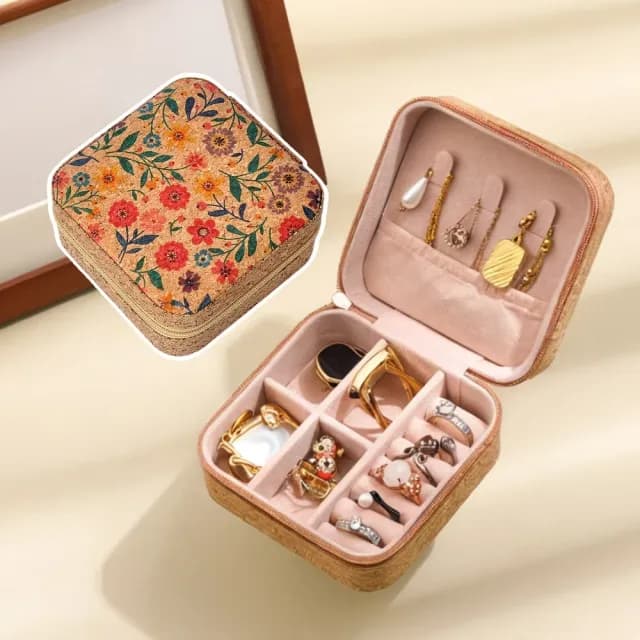 【復古民族風】高級軟木首飾收納盒(防水防塵 旅行便攜 飾品收納盒 珠寶盒 小物 手鏈 戒指 項鏈 耳環)