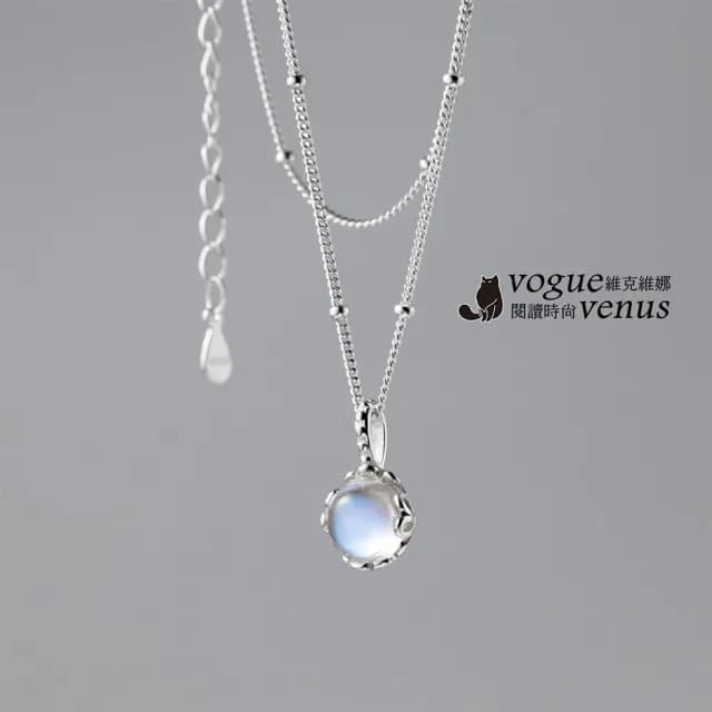【維克維娜】月光石鏤空雕花墜925純銀項鍊