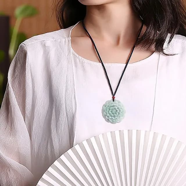 【Penny珮妮】緬甸A貨翡翠牡丹項鍊吊墜毛衣鍊(母親節 交換禮物  生日禮 情人節 尾牙 新年 結婚)