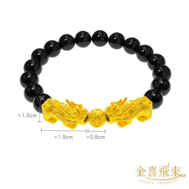 【金喜飛來】黃金手鍊招財雙貔貅金錢珠手繩(0.58錢±0.05)