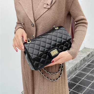 【LEEHER】母親節禮物 女包/包包/斜背包/小香風包包/菱格包/鏈條包包/女士單肩包/小香風斜包包/小包包/黑色