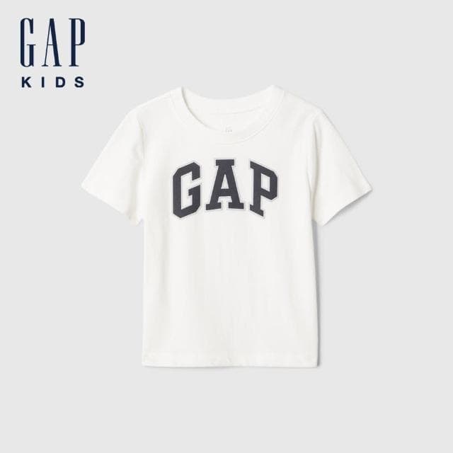 【GAP】男幼童裝 Logo純棉印花圓領短袖T恤-白色(609749)