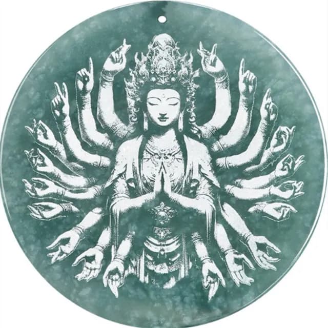 【Penny珮妮】A貨翡翠藍水影雕千手觀音吊墜項鍊(母親節 父親節 情人節 生日禮物 交換禮物 尾牙 新年)