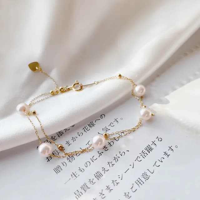 【City Diamond 引雅】『星河』18K日本AKOYA珍珠黃K金雙層手鍊(東京Yuki系列)