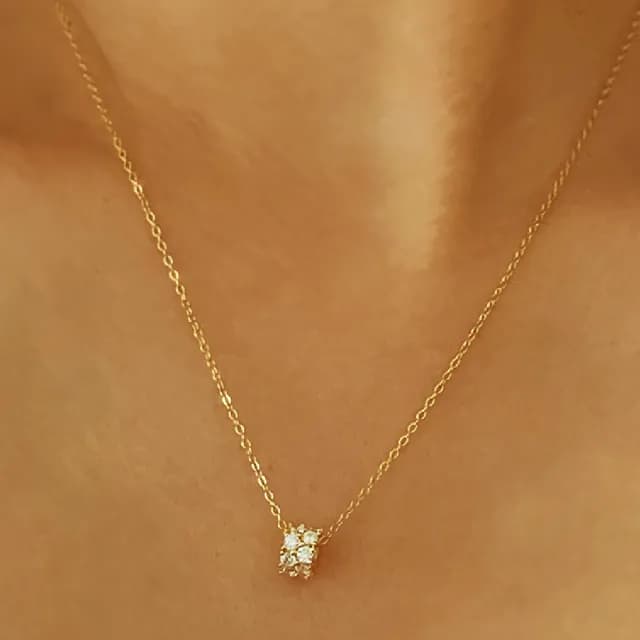 【CReAM】Aura純銀鍍14K金色銀色幸運轉運鑲崁亮鑽金色女項鍊(生日 禮物 送禮 禮盒)