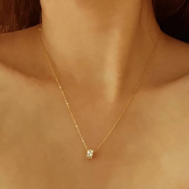 【CReAM】Aura純銀鍍14K金色銀色幸運轉運鑲崁亮鑽金色女項鍊(生日 禮物 送禮 禮盒)