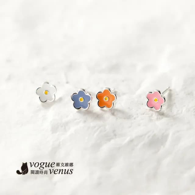【維克維娜】彩色小花925純銀耳環