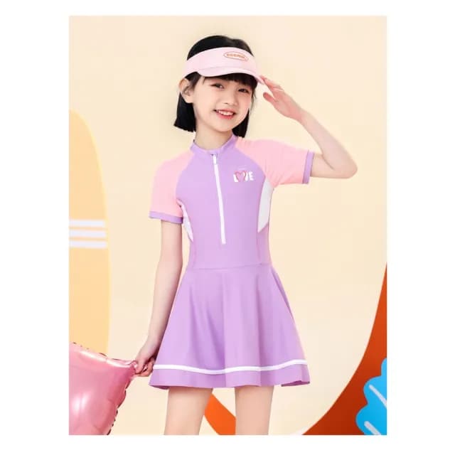 【橘魔法】愛心LOVE前拉鍊連身泳衣(內有安全褲 女童 泳裝 青少女 學生 快乾 速乾 童裝)