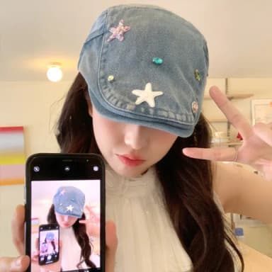 【MoonDy】母親節禮物 貝雷帽 牛仔帽 女帽 小熊 星星 蝴蝶結 復古帽 前進帽 女生帽子 報童帽 牛仔貝雷帽 畫