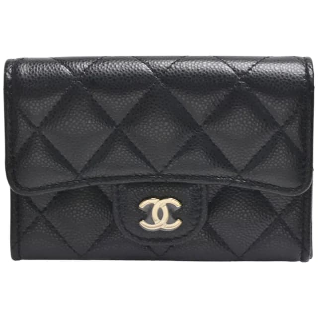 【CHANEL 香奈兒】經典金色雙C LOGO菱格粒紋暗釦卡夾/零錢包(黑色AP4096C-BLK-GP)