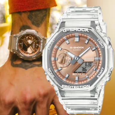 【CASIO 卡西歐】G-SHOCK 半透明感金屬蒸鍍工藝雙顯電子錶 送禮 禮物 推薦(GA-2100BM-7A5)