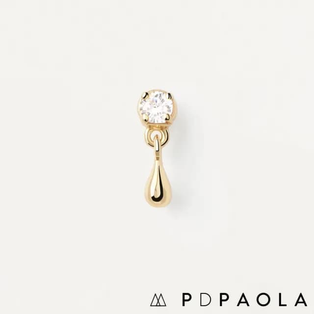 【PD PAOLA】西班牙時尚潮牌 圓形明亮切割單鑽耳環 水滴金色耳環 WATER(單隻販售)