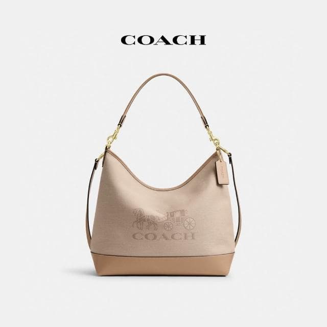 【COACH】蔻馳官方直營 LAUREL馬車圖案大號單肩手袋-IM/深自然色 混合色(CAK92)