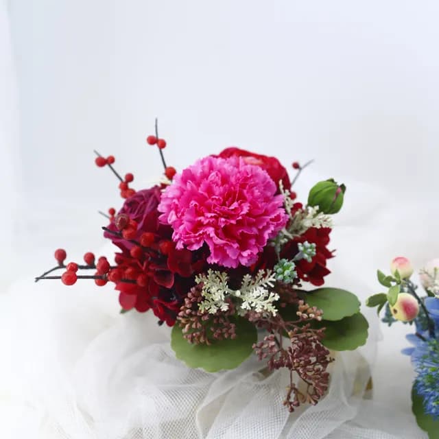 【HUGO DECO 榆果傢飾】紫康乃馨紅陸蓮香氛花禮(母親節/人造盆栽/綠化/佈置/禮物)