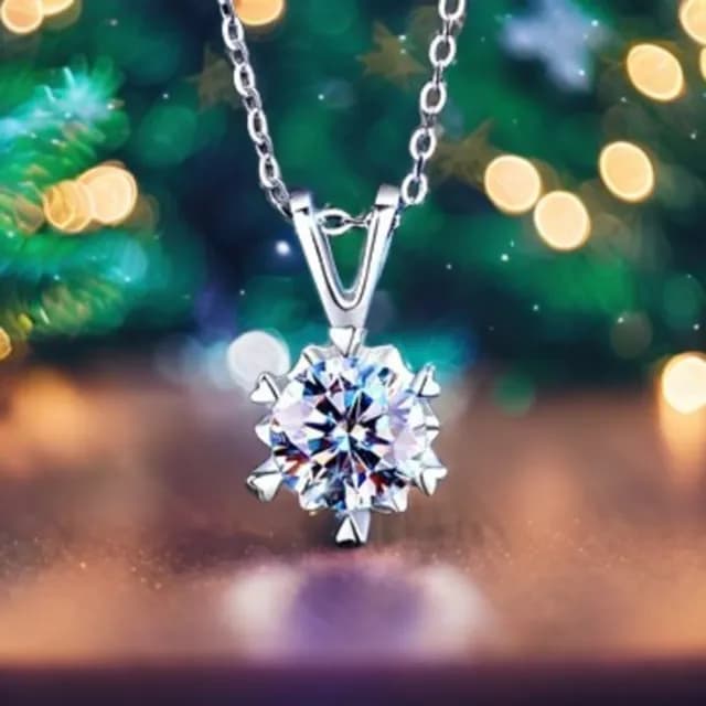 【珀緹雅】冰雪之戀1克拉雪花純銀項鍊(1克拉925純銀 冰雪之戀 雪花項鍊 莫桑鑽 水鑽 仿真鑽)