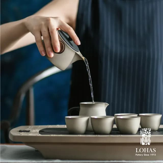 【LohasPottery 陸寶】快雪時晴茶組  潑墨效果 一壺一海六杯(陶瓷茶具  功夫茶具  品  茗杯組 茶具禮盒)