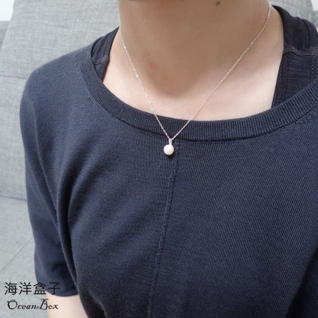 【海洋盒子】簡約優雅天然淡水珍珠999足銀純銀項鍊(女用短鍊)