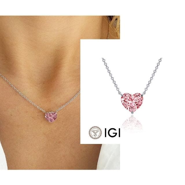 【Luster】IGI 1克拉 Fancy Intense Pink 心形 培育鑽 粉紅鑽 18K金 鑽石項鍊(禮物傳遞摯愛閃耀永恆)