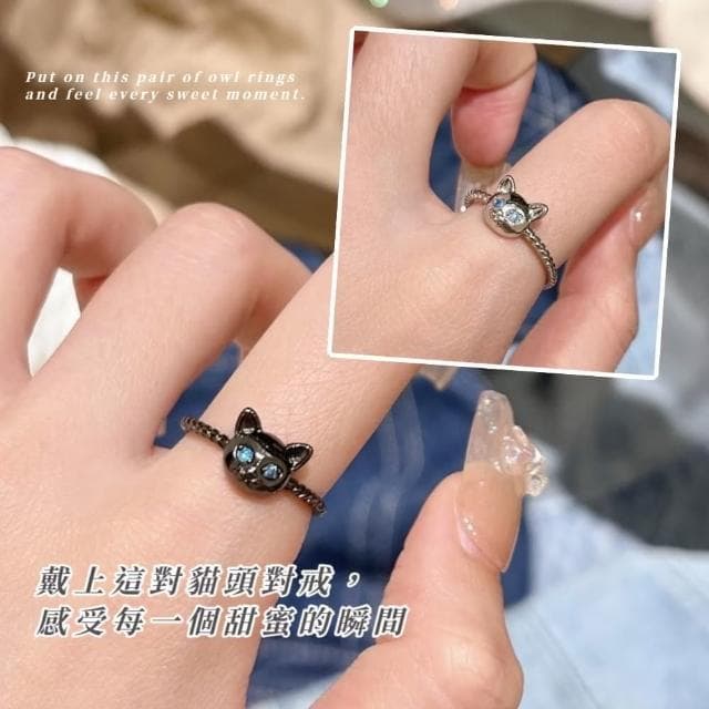 【質設計】可愛貓頭對戒(一對 情侶對戒 戒指 情人節禮物 閨密對戒  飾品 穿搭)