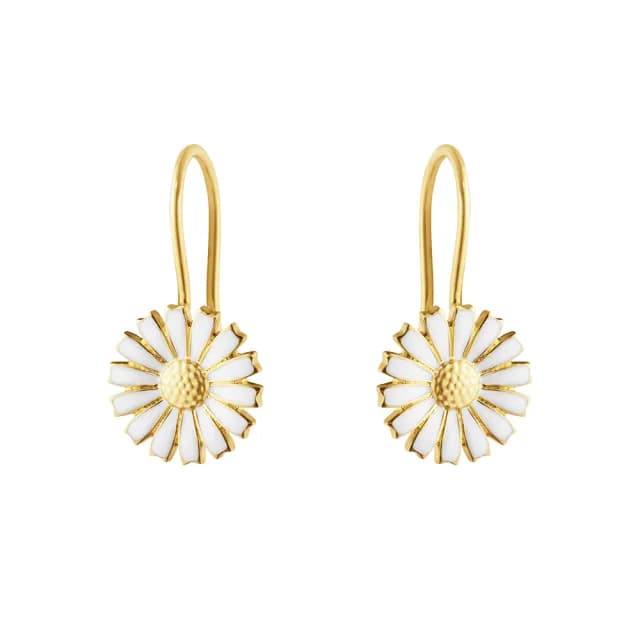 【Georg Jensen 官方旗艦店】DAISY 耳勾 - 線上獨賣款(18K黃金電鍍純銀 白瓷琺瑯)