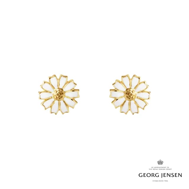 【Georg Jensen 官方旗艦店】DAISY 耳釘 - 線上獨賣款(18K黃金電鍍純銀 白瓷琺瑯)