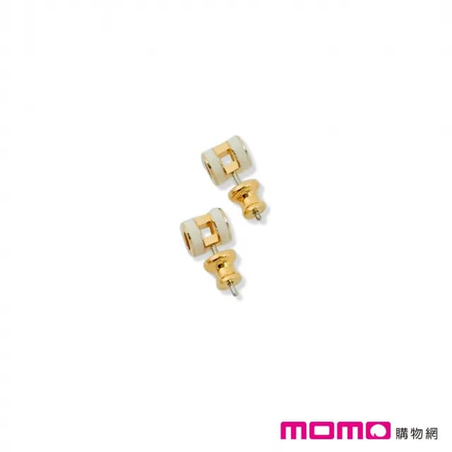 【Hermes 愛馬仕】mini Pop H 針式耳環(白色 Blanc x 金色)