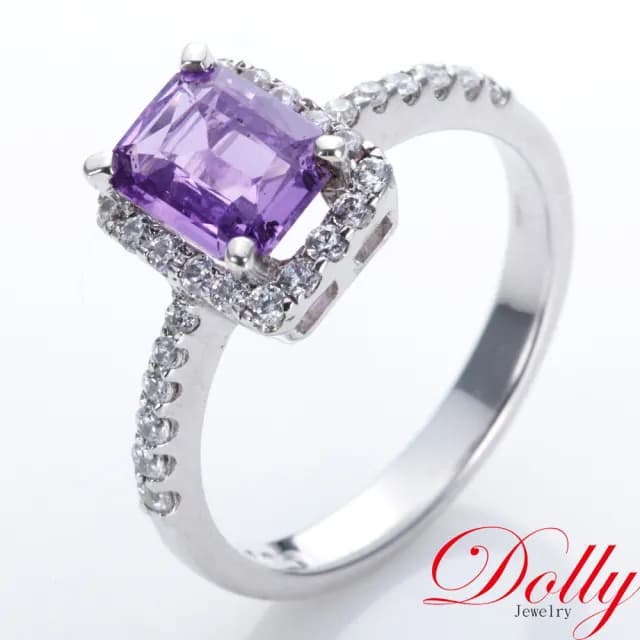 【DOLLY】1克拉 無燒斯里蘭卡薰衣草紫色藍寶石18K金鑽石戒指-014(現貨 母親節 情人節 交換禮物首選)