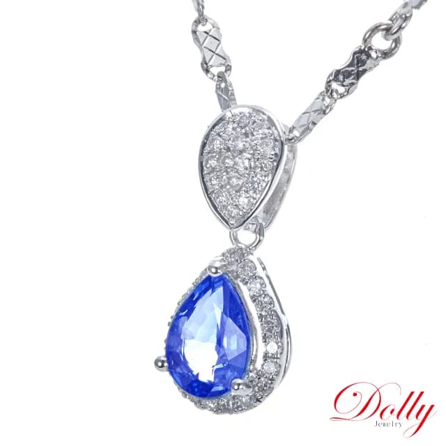 【DOLLY】1克拉 天然藍寶石18K金鑽石項鍊-002(母親節 長輩送禮 交換禮物首選)