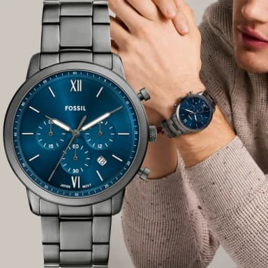 【FOSSIL】Neutra 復古紳士計時手錶-灰x藍/44mm 禮物 送禮 推薦(FS6111)