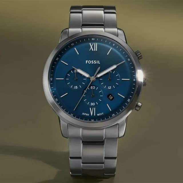 【FOSSIL】Neutra 復古紳士計時手錶-灰x藍/44mm 禮物 送禮 推薦(FS6111)