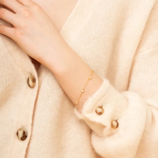 【CReAM】Renata925純銀五鑽亮鑽金色銀色手鍊(生日 禮物 送禮 禮盒)