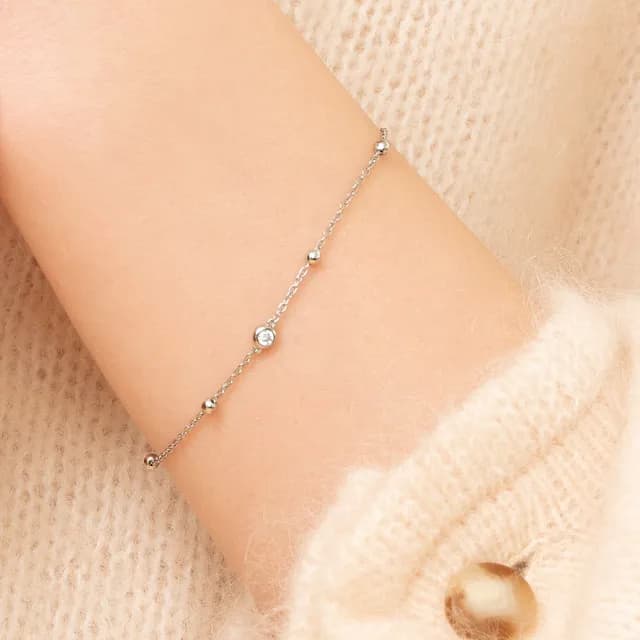 【CReAM】Louise925純銀豆豆單顆包鑽金色銀色手鍊(生日 禮物 送禮 禮盒)