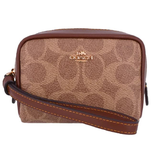 【COACH】經典 金字馬車LOGO 防刮皮革 手拿包 零錢包(老花咖)