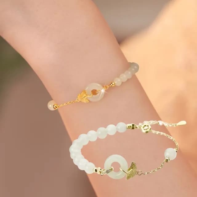 【好運在手】和其有杏 平安扣925銀銀杏手鍊(和田玉石 開運手鏈 手環 手珠 佛珠 和闐玉)