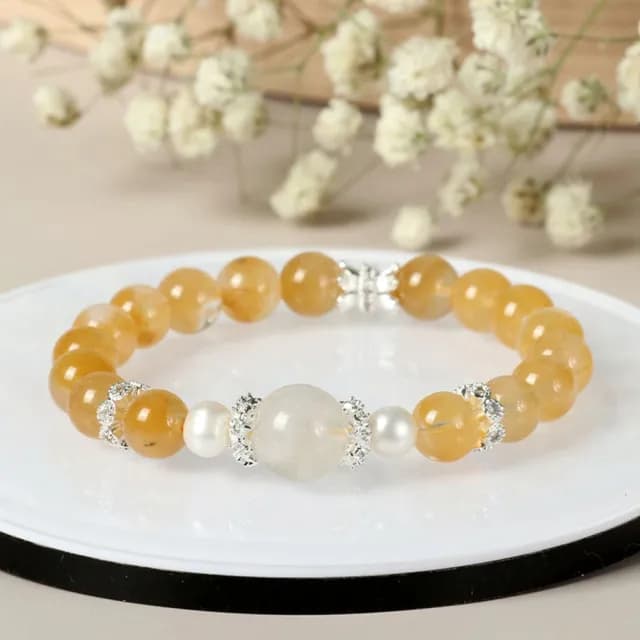【米蘭精品】情人節禮物 黃兔毛水晶手鍊串珠手繩女手珠平安擋煞防小人轉運淨化招財開運(8mm金絲兔夢74kj9)