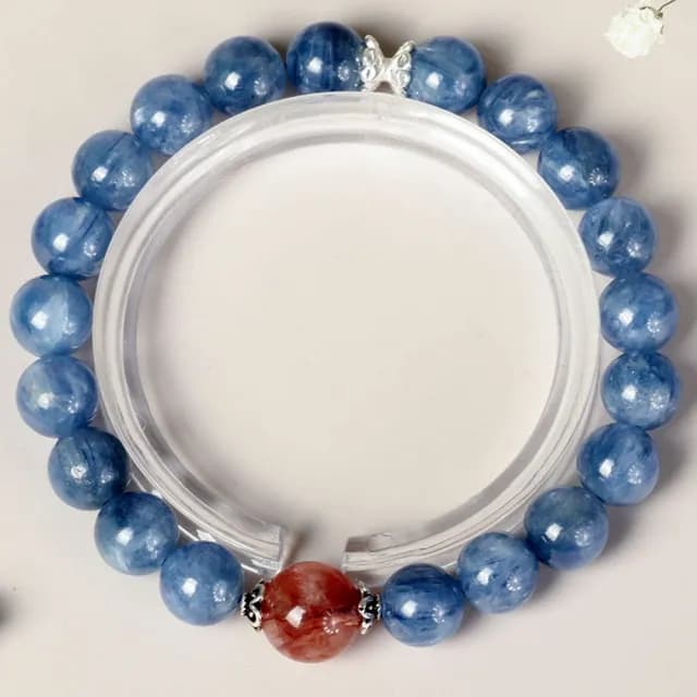 【米蘭精品】情人節禮物 水晶手鍊串珠手繩女手珠平安擋煞防小人轉運淨化招財開運(8.7mm藍晶石紅膠花74kj18)