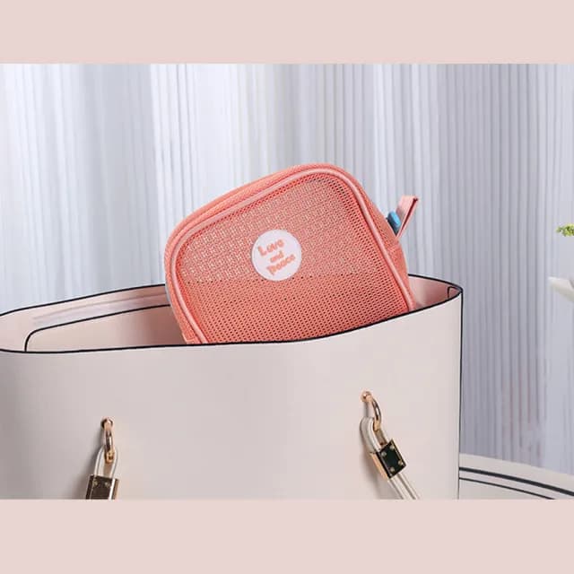 【MoodRiver】化妝包 收納包 小方包 透氣 網紗 收納袋 洗漱包 方形 旅行收納 口紅包 零錢包