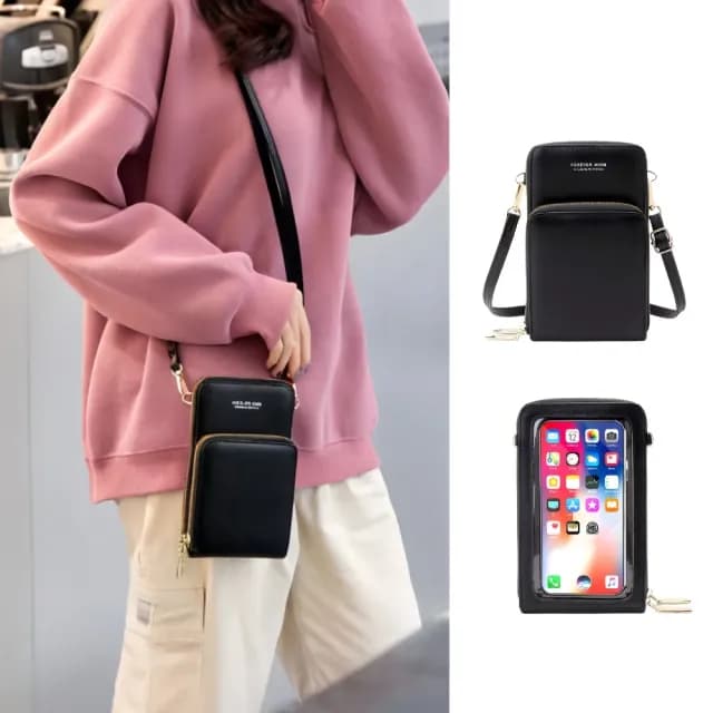 【觸觸玩】雙11 多功能可觸控斜背手機包(大容量 小包 手機袋 錢包 補妝包 多分格 零錢包 斜跨包